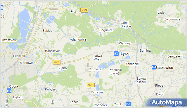 mapa Nowa Wieś gmina Lyski, Nowa Wieś gmina Lyski na mapie Targeo