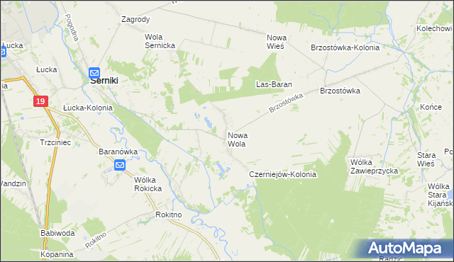 mapa Nowa Wola gmina Serniki, Nowa Wola gmina Serniki na mapie Targeo