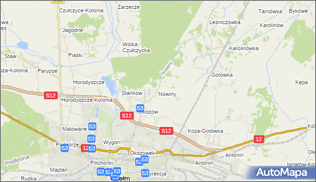 mapa Nowiny gmina Chełm, Nowiny gmina Chełm na mapie Targeo