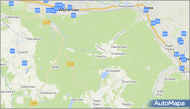 mapa Nowiny gmina Wejherowo, Nowiny gmina Wejherowo na mapie Targeo