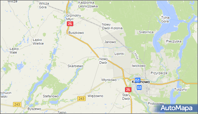 mapa Nowy Dwór gmina Koronowo, Nowy Dwór gmina Koronowo na mapie Targeo