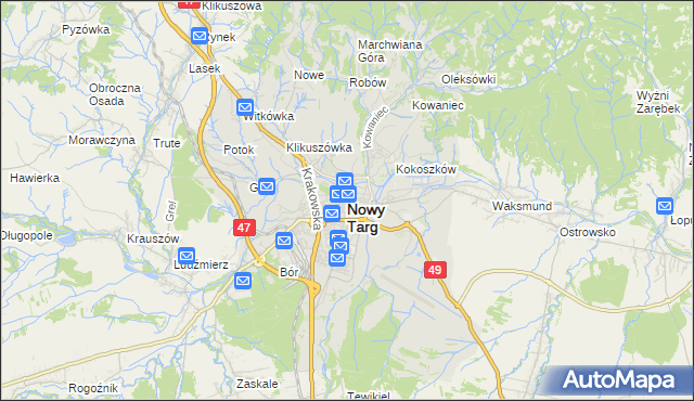 mapa Nowego Targu, Nowy Targ na mapie Targeo