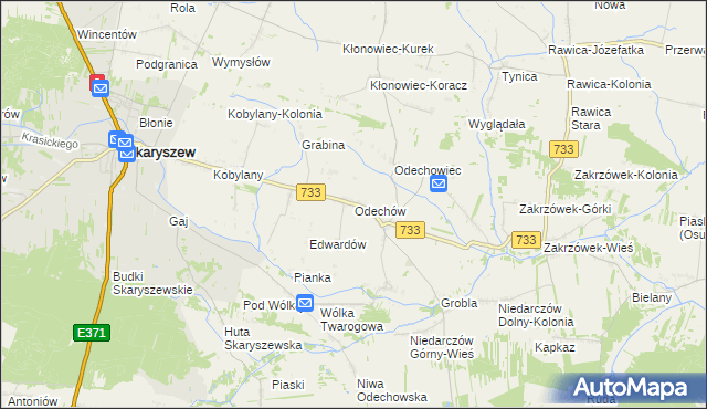 mapa Odechów gmina Skaryszew, Odechów gmina Skaryszew na mapie Targeo