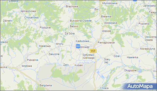 mapa Odrowąż gmina Czarny Dunajec, Odrowąż gmina Czarny Dunajec na mapie Targeo