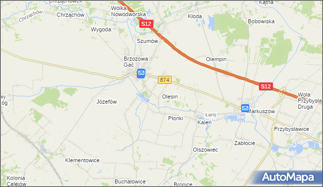 mapa Olesin gmina Kurów, Olesin gmina Kurów na mapie Targeo