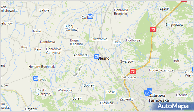 mapa Olesno powiat dąbrowski, Olesno powiat dąbrowski na mapie Targeo