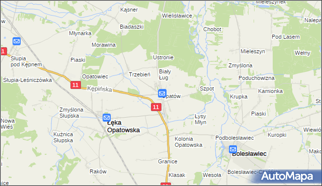 mapa Opatów gmina Łęka Opatowska, Opatów gmina Łęka Opatowska na mapie Targeo