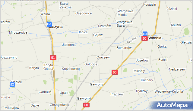 mapa Oraczew gmina Witonia, Oraczew gmina Witonia na mapie Targeo