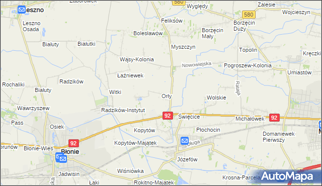 mapa Orły gmina Ożarów Mazowiecki, Orły gmina Ożarów Mazowiecki na mapie Targeo