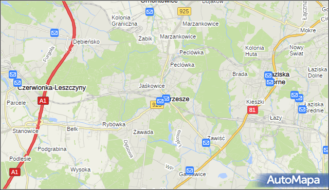 mapa Orzesze powiat mikołowski, Orzesze powiat mikołowski na mapie Targeo