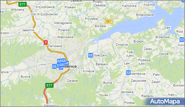 mapa Osieczany, Osieczany na mapie Targeo