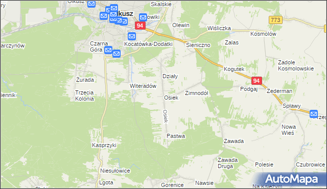 mapa Osiek gmina Olkusz, Osiek gmina Olkusz na mapie Targeo