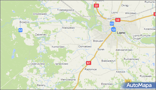 mapa Ośmiałowo gmina Lipno, Ośmiałowo gmina Lipno na mapie Targeo