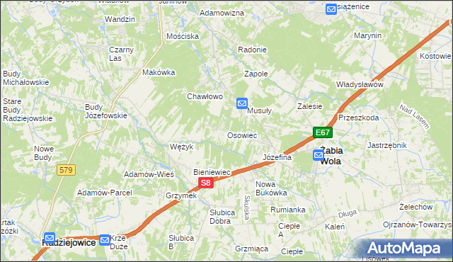 mapa Osowiec gmina Żabia Wola, Osowiec gmina Żabia Wola na mapie Targeo