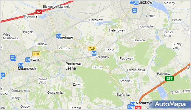 mapa Otrębusy, Otrębusy na mapie Targeo