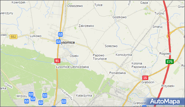 mapa Papowo Toruńskie, Papowo Toruńskie na mapie Targeo