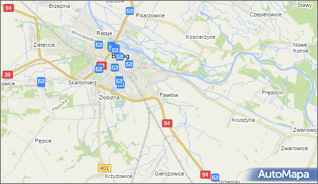 mapa Pawłów gmina Skarbimierz, Pawłów gmina Skarbimierz na mapie Targeo