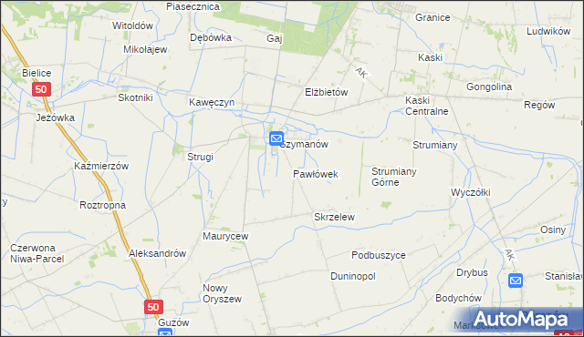 mapa Pawłówek gmina Teresin, Pawłówek gmina Teresin na mapie Targeo