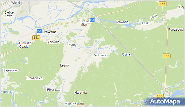 mapa Pęckowo gmina Drawsko, Pęckowo gmina Drawsko na mapie Targeo