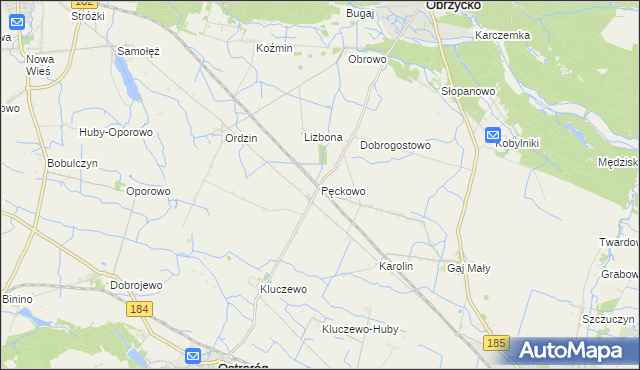 mapa Pęckowo gmina Obrzycko, Pęckowo gmina Obrzycko na mapie Targeo