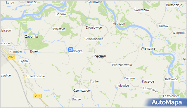 mapa Pęcław powiat głogowski, Pęcław powiat głogowski na mapie Targeo