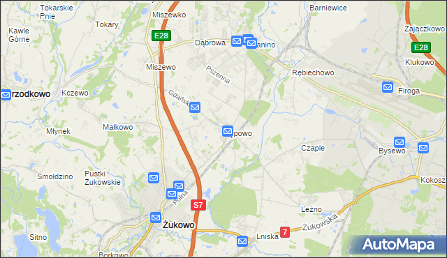 mapa Pępowo gmina Żukowo, Pępowo gmina Żukowo na mapie Targeo