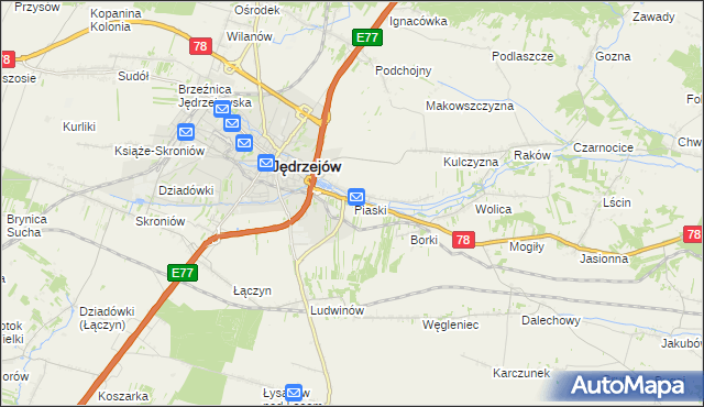 mapa Piaski gmina Jędrzejów, Piaski gmina Jędrzejów na mapie Targeo