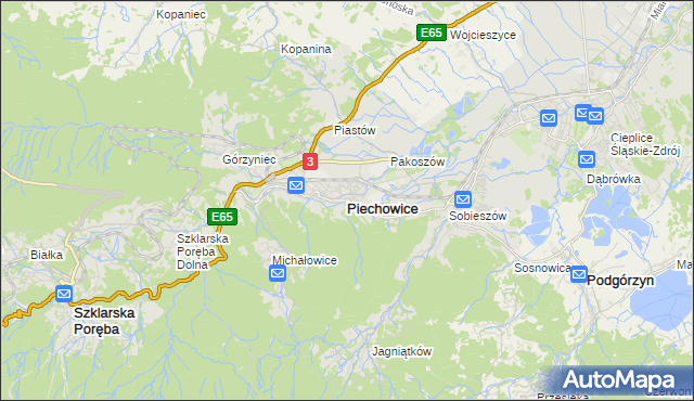 mapa Piechowice powiat jeleniogórski, Piechowice powiat jeleniogórski na mapie Targeo