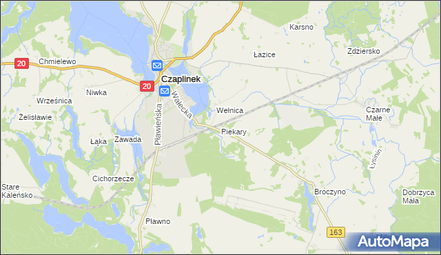 mapa Piekary gmina Czaplinek, Piekary gmina Czaplinek na mapie Targeo