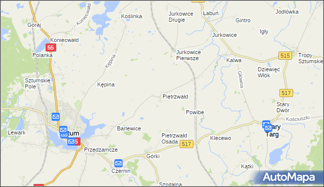 mapa Pietrzwałd gmina Sztum, Pietrzwałd gmina Sztum na mapie Targeo
