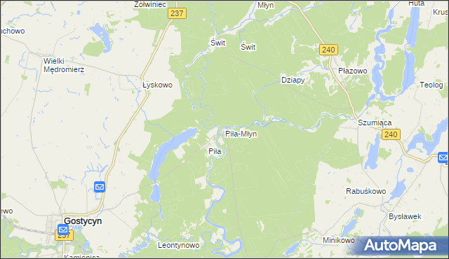 mapa Piła-Młyn gmina Cekcyn, Piła-Młyn gmina Cekcyn na mapie Targeo