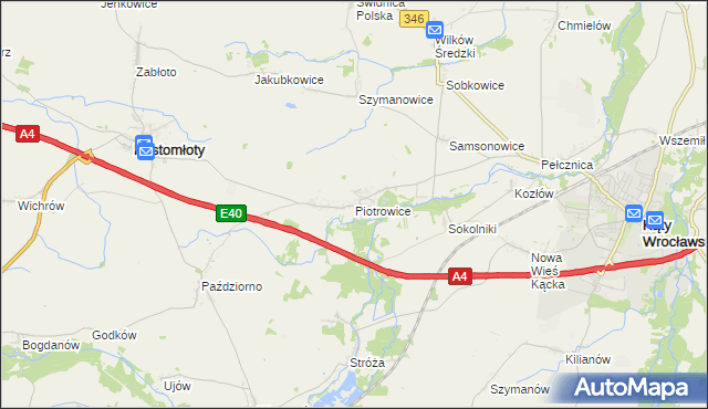mapa Piotrowice gmina Kostomłoty, Piotrowice gmina Kostomłoty na mapie Targeo