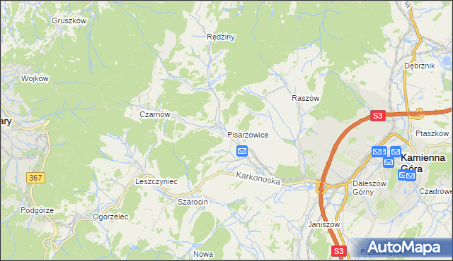 mapa Pisarzowice gmina Kamienna Góra, Pisarzowice gmina Kamienna Góra na mapie Targeo