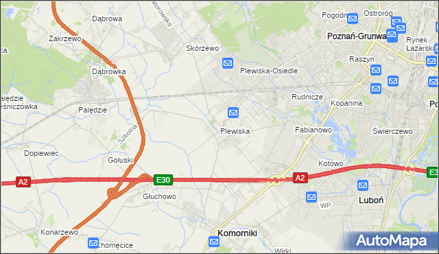 mapa Plewiska gmina Komorniki, Plewiska gmina Komorniki na mapie Targeo