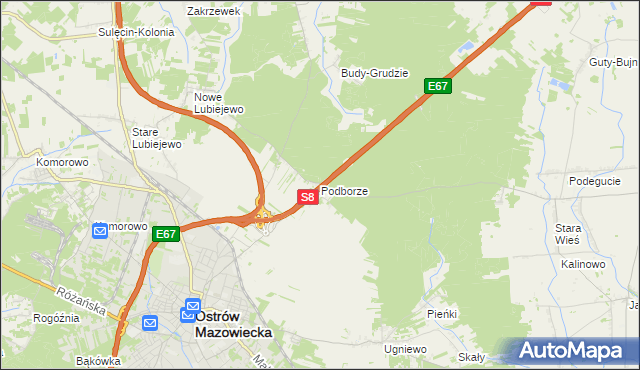 mapa Podborze gmina Ostrów Mazowiecka, Podborze gmina Ostrów Mazowiecka na mapie Targeo