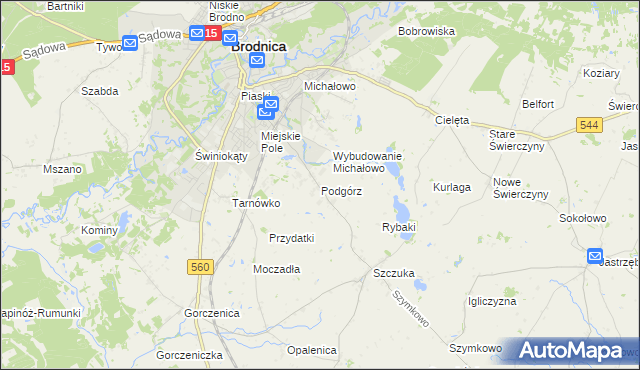mapa Podgórz gmina Brodnica, Podgórz gmina Brodnica na mapie Targeo
