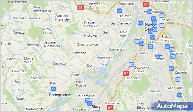 mapa Podrzecze gmina Podegrodzie, Podrzecze gmina Podegrodzie na mapie Targeo