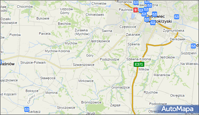 mapa Podszkodzie, Podszkodzie na mapie Targeo