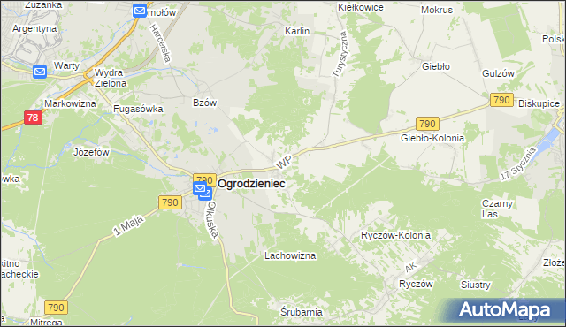mapa Podzamcze gmina Ogrodzieniec, Podzamcze gmina Ogrodzieniec na mapie Targeo