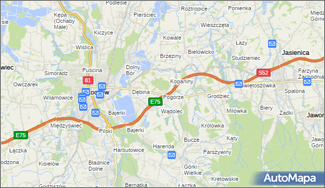 mapa Pogórze gmina Skoczów, Pogórze gmina Skoczów na mapie Targeo