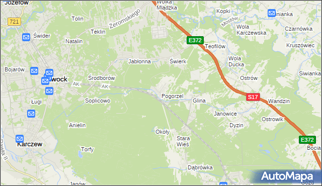 mapa Pogorzel gmina Celestynów, Pogorzel gmina Celestynów na mapie Targeo