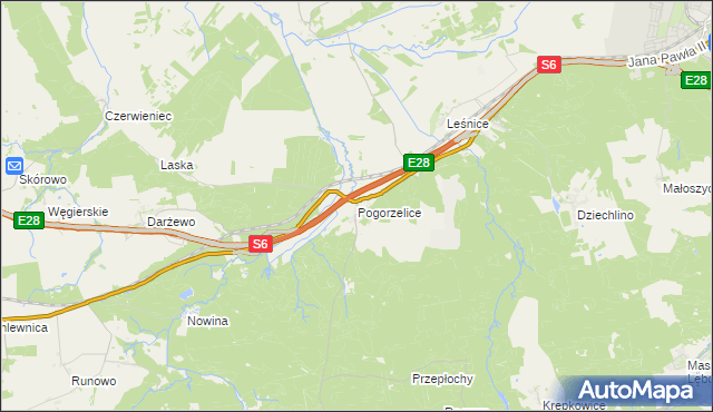 mapa Pogorzelice, Pogorzelice na mapie Targeo