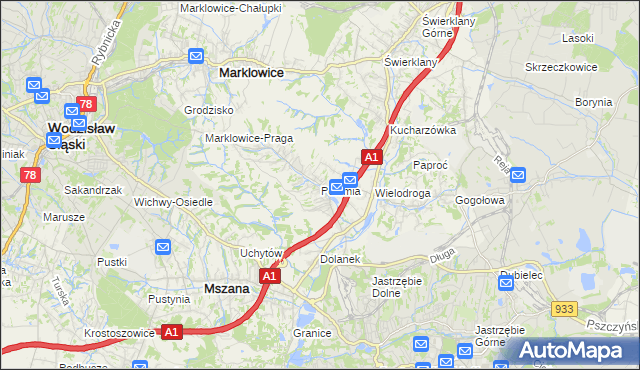 mapa Połomia gmina Mszana, Połomia gmina Mszana na mapie Targeo