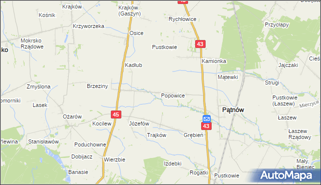 mapa Popowice gmina Pątnów, Popowice gmina Pątnów na mapie Targeo