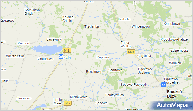 mapa Popowo gmina Tłuchowo, Popowo gmina Tłuchowo na mapie Targeo