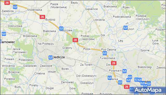 mapa Potok gmina Jedlicze, Potok gmina Jedlicze na mapie Targeo