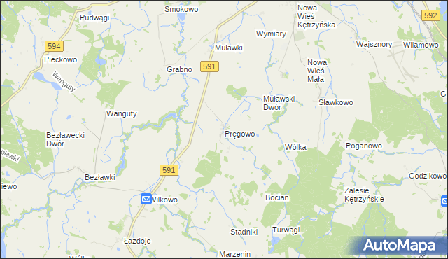 mapa Pręgowo gmina Kętrzyn, Pręgowo gmina Kętrzyn na mapie Targeo