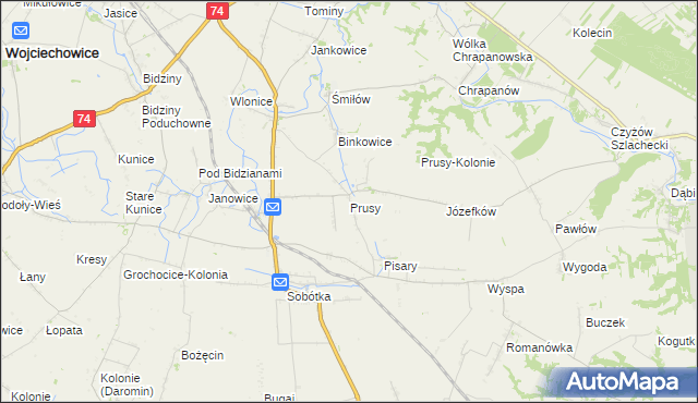 mapa Prusy gmina Ożarów, Prusy gmina Ożarów na mapie Targeo