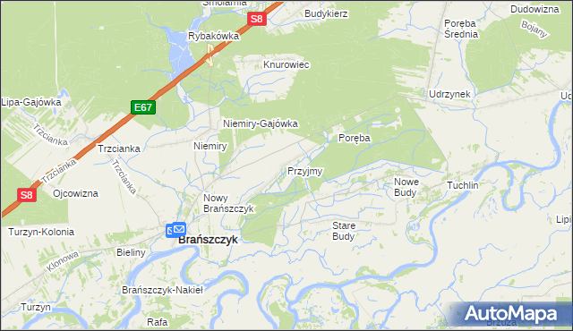 mapa Przyjmy gmina Brańszczyk, Przyjmy gmina Brańszczyk na mapie Targeo