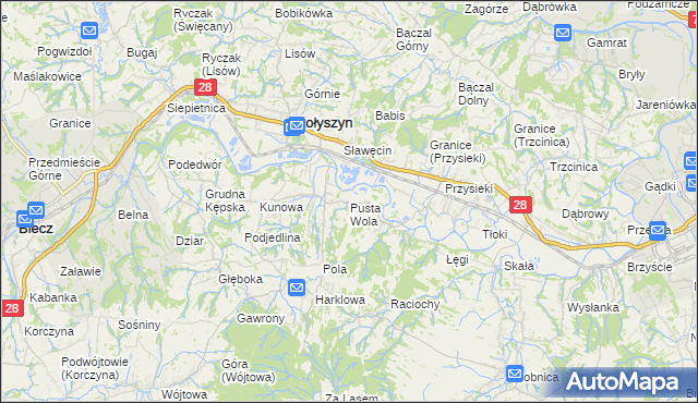 mapa Pusta Wola, Pusta Wola na mapie Targeo